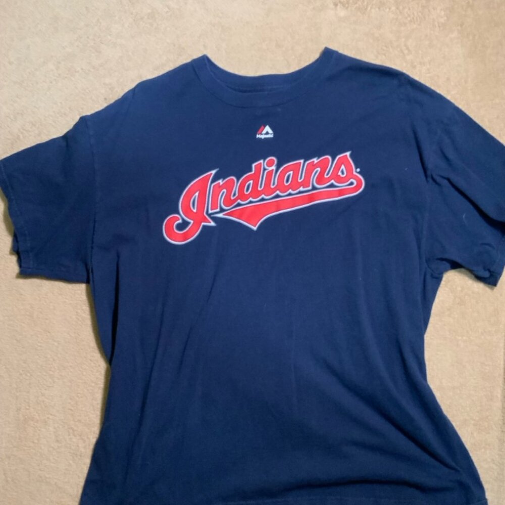 Majestic Youth XL Cleveland Indians Guardians MLB Baseball Navy Red T-Shirt